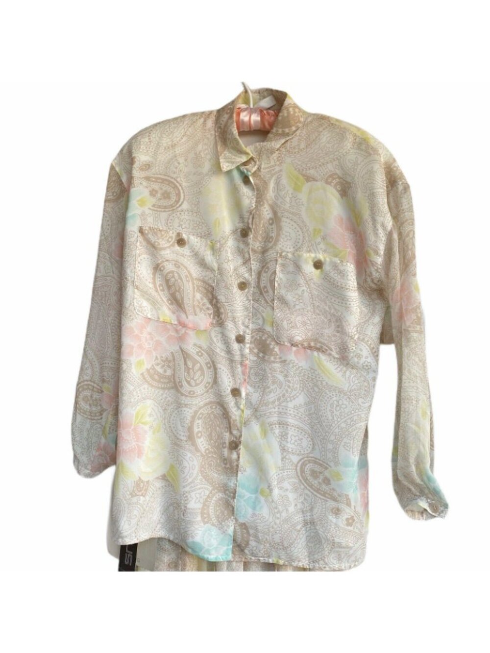 CHAUS 2Pc Blouse Skirt Set M Costal Grandmacore Lined Paisley Shldr Pads Vtg 90s - Picture 4 of 12